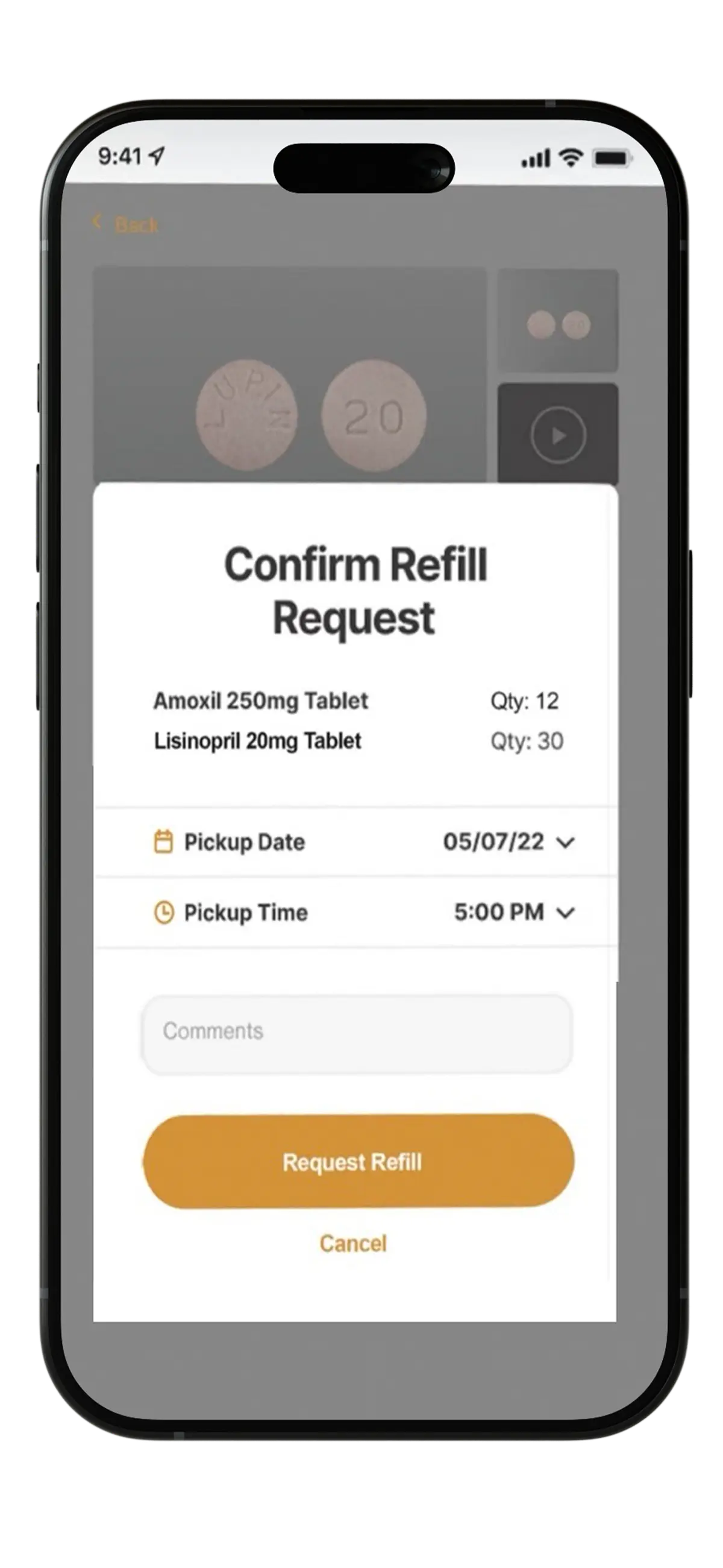 RX365 confirm refill screen